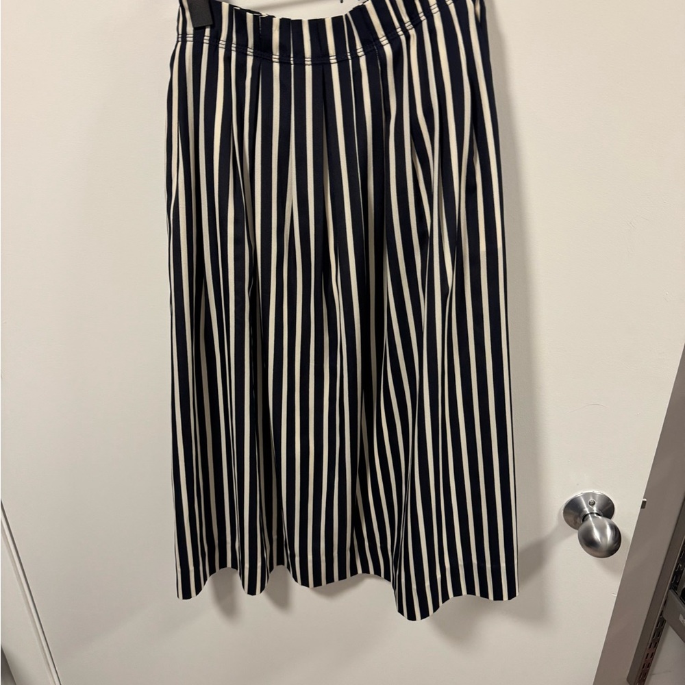 J Crew Striped Navy Midi Skirt